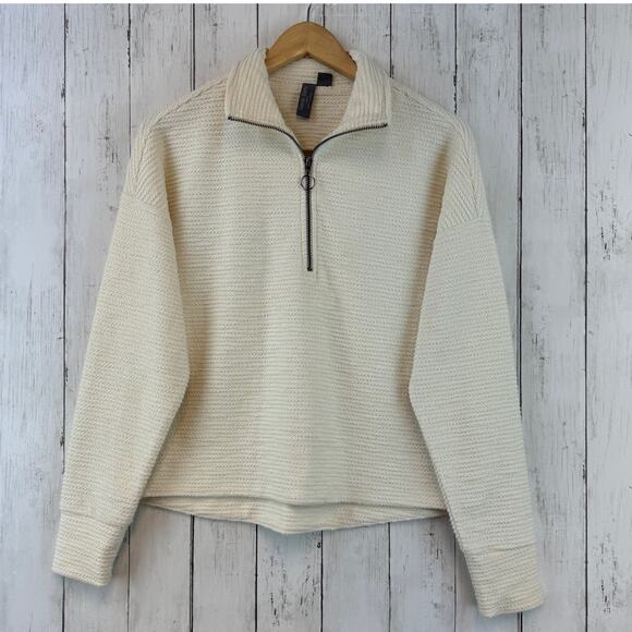 Sweaty Betty Cream Rest Up Half Zip Long Sleeve Textured Pullover Size 4 - Picture 2 of 14